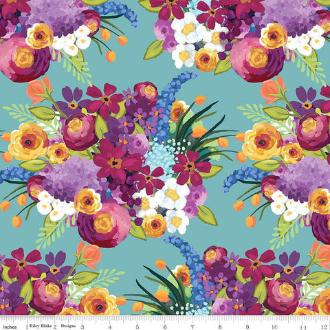 Floralicious - Main Aqua – Happy Wife Quilting