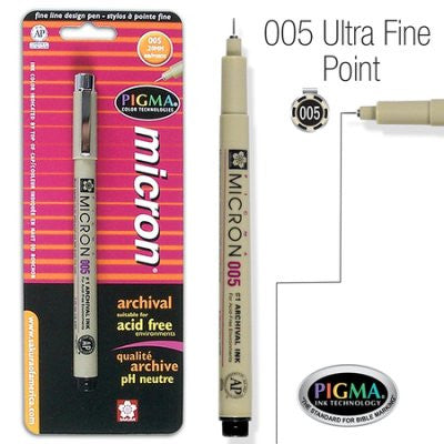 Pigma Micron Pen Black .25mm Size 01 Carded - Quiltique